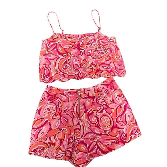 Lilly Pulitzer Ivy Crop Top & Short Set Mango Salsa Pink Orange Rare Size 0 - Picture 5 of 7